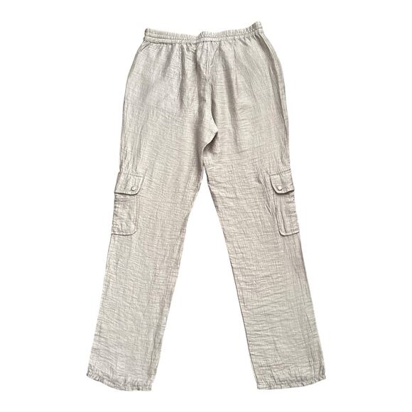 PECK & PECK Womens Size Small Gold Crinkle Pull On Cargo Pants 29" Inseam - Picture 2 of 5